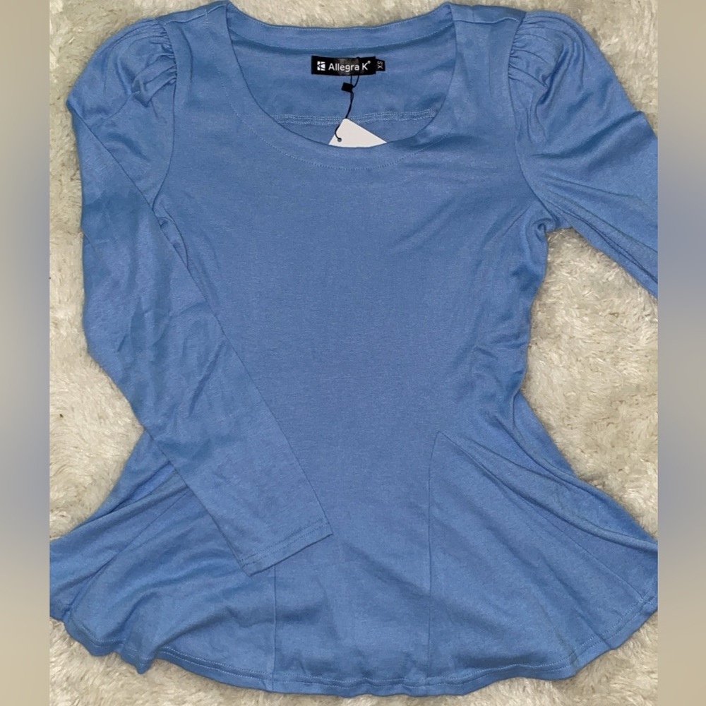 Allegra K "Long Sleeve Scoop Neck Casual Peplum Shirt" blue